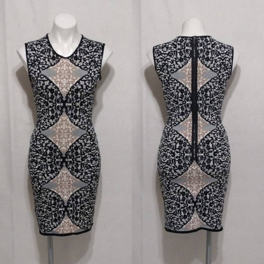 BCBGMaxAzria Lace Jacquard Bodycon Dress Small Elegant Chic Statement Piece